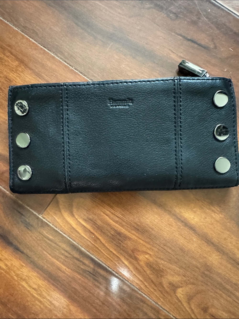 Black Leather Studded Zip Wallet